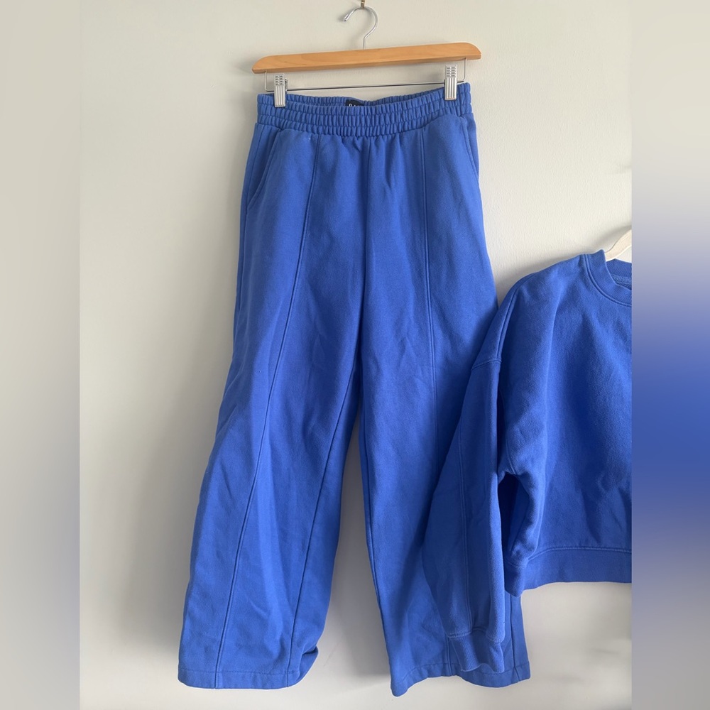 Blue Wide-Leg Sweatpants - Women's Comfortable Lounge Set